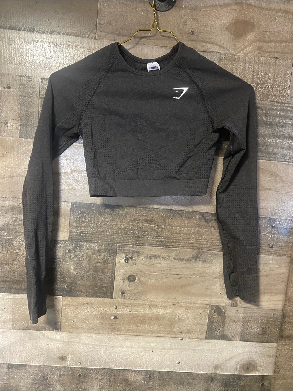 Gymshark Black Long Sleeve Cropped Seamless Top with Logo M